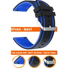  20mm-22mm saatlerle uyumlu çift renk soft silikon saat kordonu kayışı a55-mavı