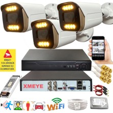 Bises 3 Lü Hareket Algılayan 5 Mp Lens 8 Warm LED Gece Renkli Gösteren Güvenlik Kamerası Seti Bs 2408W