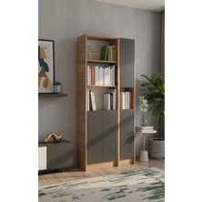 Yeti Mobilya FLAT85 Kitaplık 4 Kapaklı Kütüphane Çam Antrasit