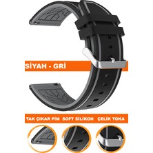  20mm-22mm saatlerle uyumlu çift renk soft silikon saat kordonu kayışı a55-grı