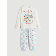 LC Waikiki Lcw Kids Ekru Bisiklet Yaka Kız Çocuk Pijama Takımı