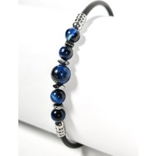 Moncuk Design Siyah Minimal Bileklik – Mavi Kaplan Gözü, Oniks ve Hematit Taşların Modern Uyumu