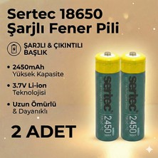 Sertec 18650 1c Şarjlı Pil 2450MAH Çıkıntılı Başlıklı Fener Pili 3.7V Li-Ion