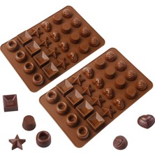 Tahtakale Toptancı Silikon Çoklu Yıldız Kare Kalp Desenli Çikolata Kalıbı 24 Lü