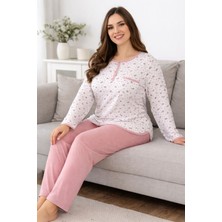 Aydoğan Büyük Beden Kadın Uzun Kol Kroşetalı Patlı Pamuklu Pijama Takımı 250661 BEYAZ08
