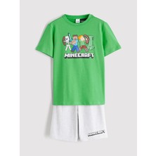 LC Waikiki Lcw Kids Yeşil Minecraft Baskılı Erkek Çocuk Şortlu Pijama Takımı