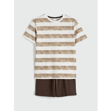 LC Waikiki Lcw Kids Ekru Bisiklet Yaka Erkek Çocuk Şortlu Pijama Takımı