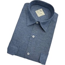 Gömlek Galerisi Klasik Geniş Kesim Düz Flanel Dokuma Çift Cepli Uzun Kollu Erkek Gömlek