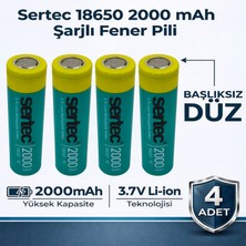 Sertec 18650 Şarjlı Pil 2000MAH Fener Pili 3.7V Li-Ion Başlıksız Düz