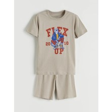 LC Waikiki Lc Waıkıkı Gri Erkek Çocuk Baskılı Kısa Kollu Şortlu Pijama Takımı