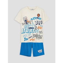 LC Waikiki Lcw Kids Ekru Bisiklet Yaka Erkek Çocuk Şortlu Pijama Takımı