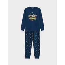 LC Waikiki Lcw Kids Lacivert Baskılı Erkek Çocuk Pijama Takım
