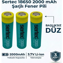 Sertec 18650 Şarjlı Pil 2000MAH Fener Pili 3.7V Li-Ion Başlıksız Düz