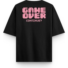 Overoz Game Over Sırt Baskılı Yarı Oversize Siyah T-Shirt 1199