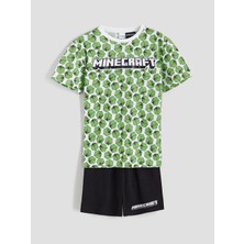 LC Waikiki Lcw Kids Beyaz Minecraft Baskılı Erkek Çocuk Şortlu Pijama Takımı