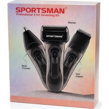 Sportsman Professional 3 In 1 Grooming Kit Erkek Bakım Seti – Şarjlı Tıraş Makinesi + Saç Kesme Makinesi + Burun Kılı Temizleme Trimmer Çok Fonksiyonlu Erkek Bakım Seti