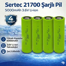 Sertec 21700 Şarjlı Pil 5000MAH 3.6V Li-Ion 15A El Feneri Powerbank Pili Başlıksız Düz
