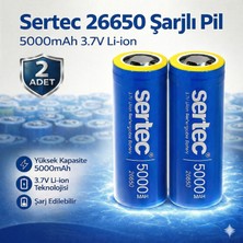 Sertec 26650 Şarjlı Pil 5000MAH 3.7V Li-Ion Başlıksız Düz
