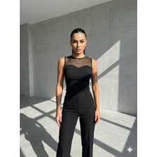 Cuyka Kadın Transparan Tül Detaylı Bluz Şık Dar Kesim Sandy Kumaş Bluz