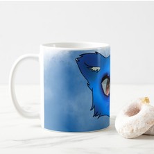 Tp Mavi Renkli Kedi Temalı Porselen Kupa Bardak