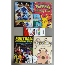 Ada Çanta Kırtasiye 4 Adet Stickerli Boyama Kitabı ve 12'li Glb Kuru Boya Kalemi (SONIC3/POCEMON/FUTBOL/CAPYBARA)TR2708
