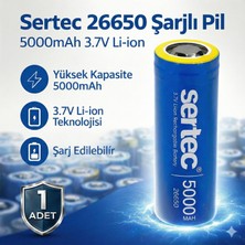 Sertec 26650 Şarjlı Pil 5000MAH 3.7V Li-Ion Başlıksız Düz