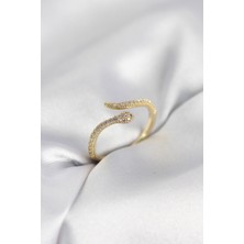 Solenya Gold Renk Yılan Model Zirkon Taşlı Kadın Yüzük