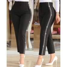 Stelol Kadın Yüksek Bel Yanlardan Taş Detaylı Ithal Krep Pantolon