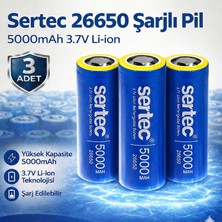 Sertec 26650 Şarjlı Pil 5000MAH 3.7V Li-Ion Başlıksız Düz