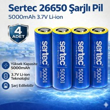 Sertec 26650 Şarjlı Pil 5000MAH 3.7V Li-Ion Başlıksız Düz