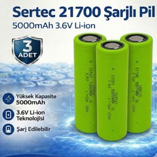 Sertec 21700 Şarjlı Pil 5000MAH 3.6V Li-Ion 15A El Feneri Powerbank Pili Başlıksız Düz