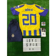 4'lü Set Fe.ner.bah'çe Alex De Souza Nostalji Iç Saha Sarı Lacivert Çubuklu Çocuk Forma Şort Bileklik Çorap Takım