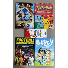 Ada Çanta Kırtasiye 4 Adet Stickerli Boyama Kitabı ve 12'li Glb Kuru Boya Kalemi (SONIC3/POCEMON/FUTBOL/BLUEY)TR2711
