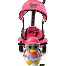 Genel Pembe Tenteli Ebeveyn Kontrollü Çocuk Bisikleti 3 Tekerlekli Bebek Bisikleti Itmeli Çocuk Arabası Emniyet Kemerli Güneşlikli Penguen Tasarım