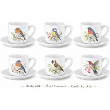 First Snowflake "baharın Kanatları" 6 Kişilik Özel Koleksiyon – Farklı Kuş Figürlü Lüks Türk Kahvesi Fincanı Seti