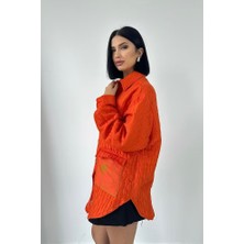 L&C Turuncu Gündelik Bol Kalıp Uzun Kollu Gömlek