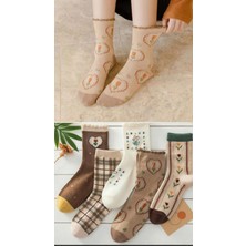 5 Çift Kadın Retro Çiçek-Kalp Desenli Çorap