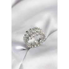 Solenya Gümüş Renk Zirkon Taşlı Sıralı Damla Model Kadın Yüzük