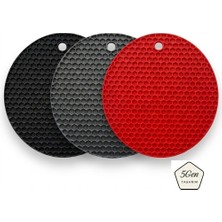 5Gen Tasarım Kırmızı Siyah Gri Silikon Nihale & Kalburabastı Şekillendirici, Petek Desenli, Çaydanlık Altlığı