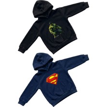 Machi Süper Kahraman Serisi Erkek Çocuk Sweatshirt Ikili Superman & Hulk Baskılı Kapüşonlu Hoodie