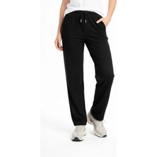 Alfanora Kadın Düz Paça Beli Lastikli Ipli Günlük Spor Eşofman Altı Rahat Fit - Siyah