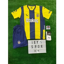 4'lü Set Fe.ner.bah'çe Iç Saha Sarı Lacivert Çubuklu Isimsiz Çocuk Forma Şort Bileklik Çorap Takım