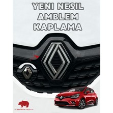 Clio 4 (2012-2018) Yeni Nesil Amblem Kaplama Sticker - Piano Black, Siyah & Gri