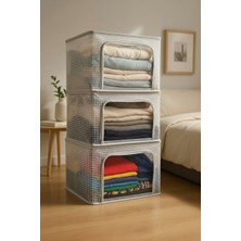 Handyol 3 Adet Dolap Düzenleyici Kare Desenli Şeffaf Çelik Destekli, Katlanabilir Kıyafet Organizeri