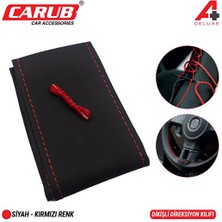 4 Adet   Carub Direksiyon Kılıfı Iğneli Delüks Siyah-Kırmızı Dikişli