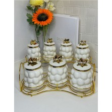 Lumindra Bubble Gold Standlı Porslen Baharat Takımı