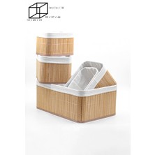 Lumindra 5'li Bambu Sepet Naturel Astarlı Çok Amaçlı Saklama Kutusu - Banyo Kozmetik Mutfak Dolap Organizeri