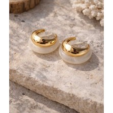 Les Séduisantes C.A. Mineli Beyaz Gold Altın Kaplama Halka Küpe Vıp