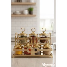 Reoona 7’li Lüks Cam Gold Standlı Baharat Takımı