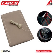 2 Adet  Carub Direksiyon Kılıfı Iğneli 38CM Delüx Bej Dikişli
